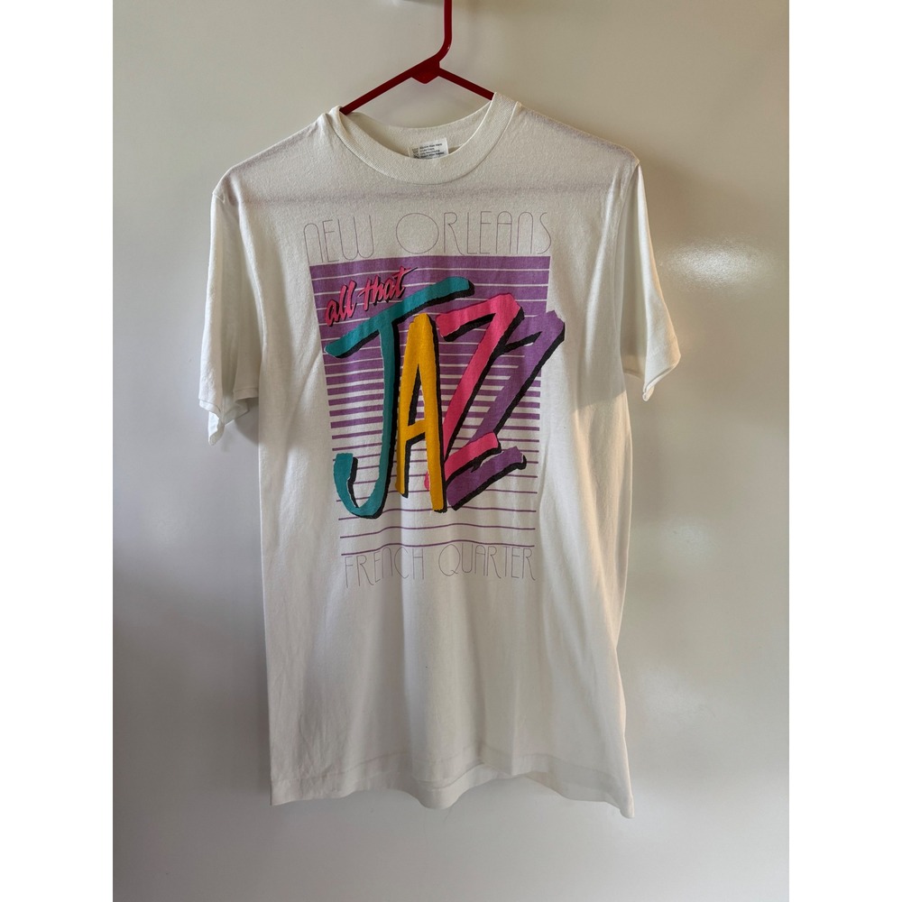 Vintage Hanes Fifty-Fifty New Orleans Jazz French Quarter T-Shirt White Medium